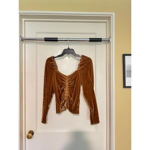 BB Dakota Velvet Ruched Long‎ Sleeve Top Sweetheart Neckline Brown M